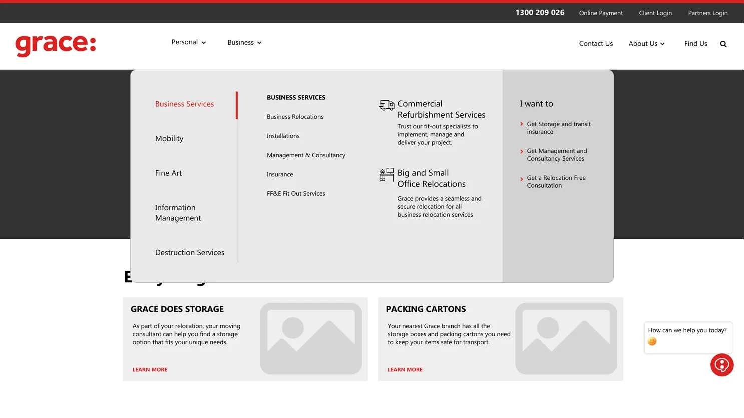 Grace mega menu wireframe